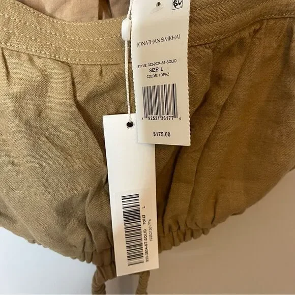 NWT Jonathan Simkhai Clay Washed Linen Ruched Crop Top Large - Picture 8 of 10